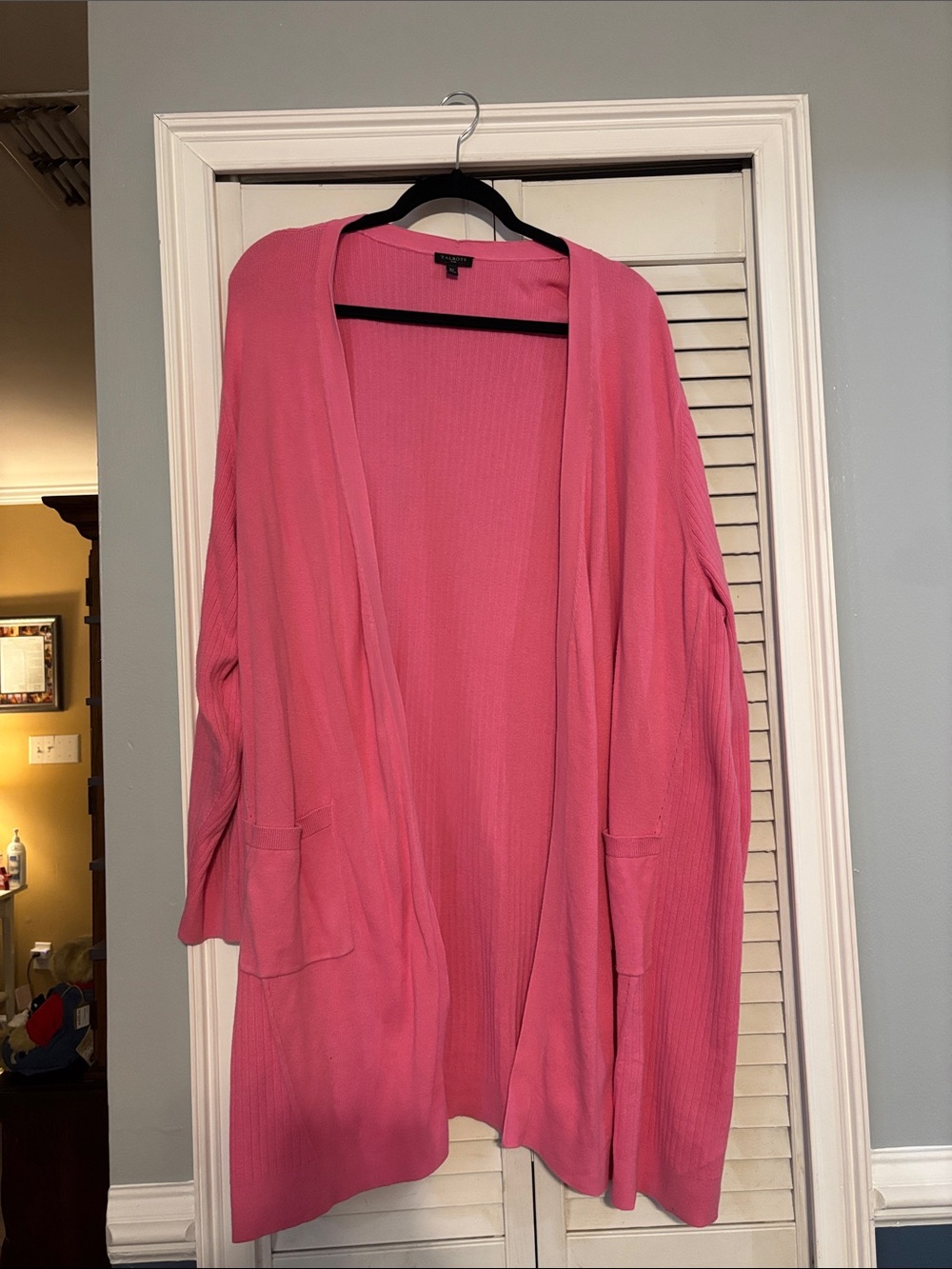 Talbots Pink Open-Front Ribbed Cardigan